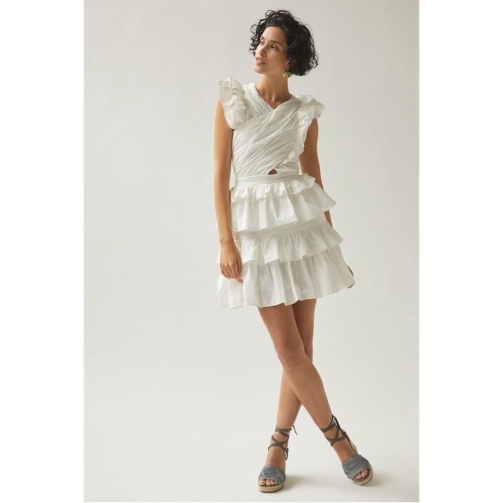 Anthropologie Love the Label White Ruffled Mini Dress in Size Medium NWOT